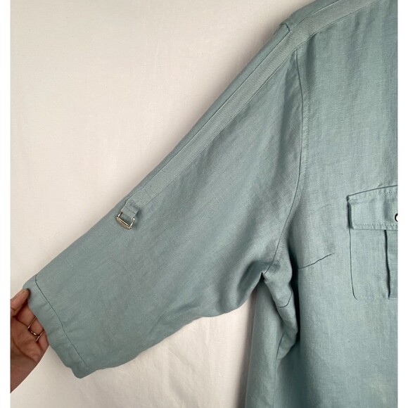 Soft Surroundings Tunic Top Womens 3X Muted Blue 100% Linen Roll Tab Shirt - Picture 6 of 15